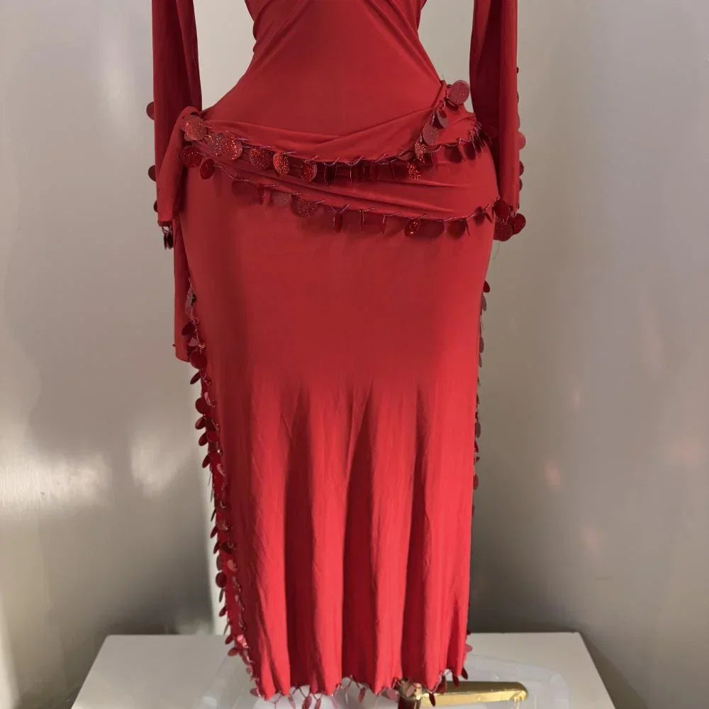 FIFI Rouge – Tenue de Danse Orientale 2 Pièces (Tenue + Ceinture)