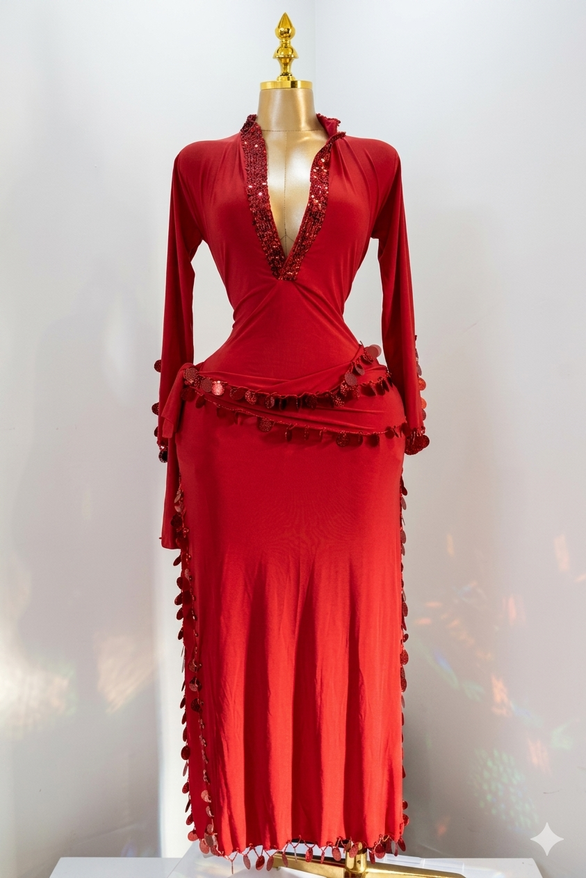 FIFI Rouge – Tenue de Danse Orientale 2 Pièces (Tenue + Ceinture)