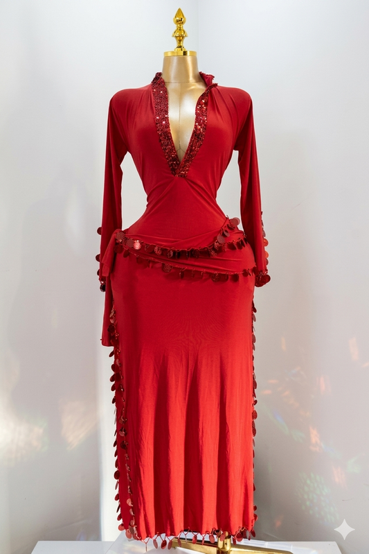 FIFI Rouge – Tenue de Danse Orientale 2 Pièces (Tenue + Ceinture)