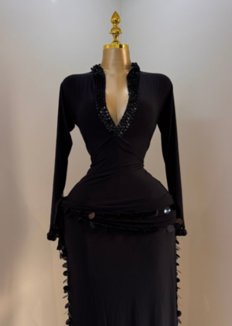 FIFI Noire – Tenue de Danse Orientale 2 Pièces (Tenue + Ceinture)