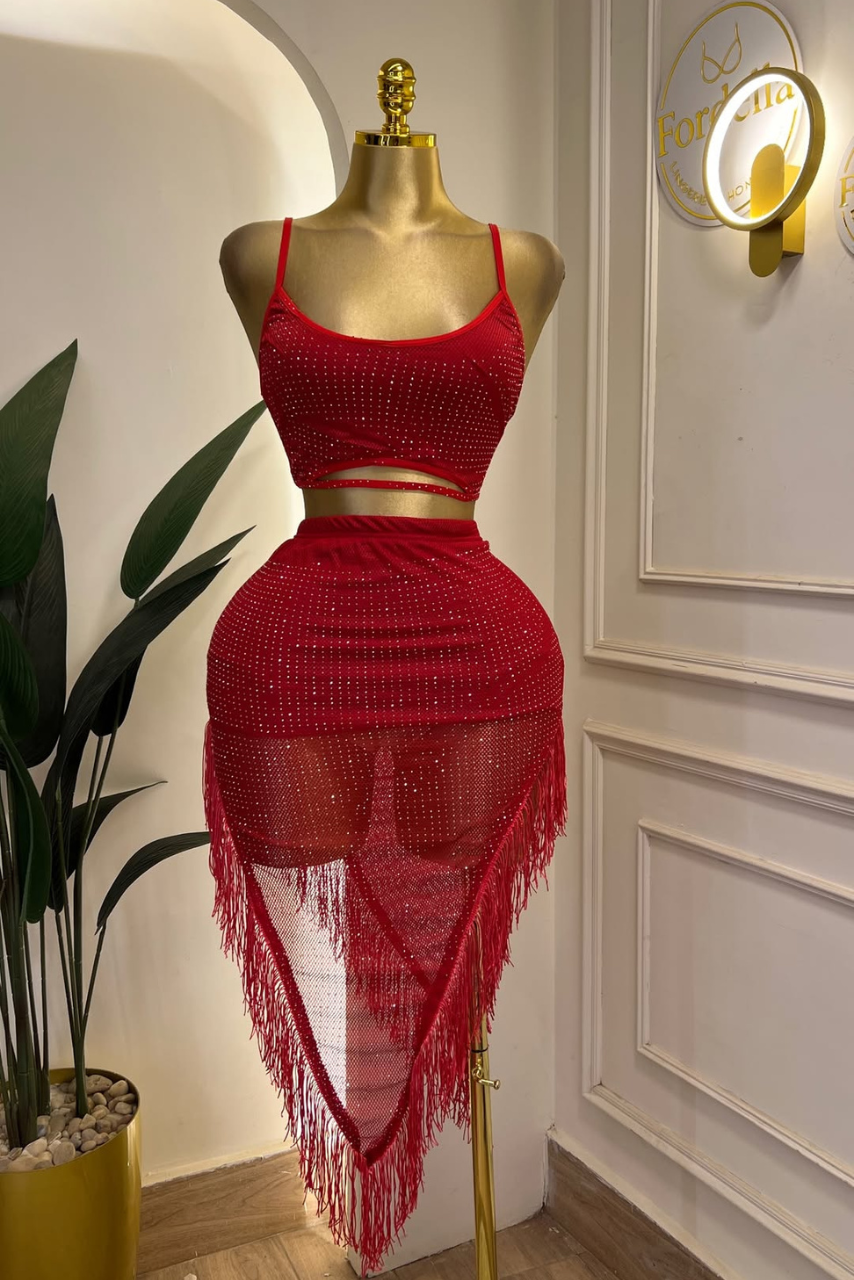 Diamant Rouge : (4 Pièces) : Tenue Danse et Lingerie Sexy