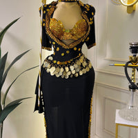 Cléopâtre Noire et Or – Costume de Danse Orientale 3 Pièces