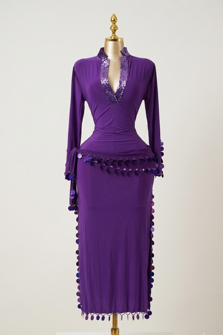 FIFI Mauve – Tenue de Danse Orientale 2 Pièces (Tenue + Ceinture)