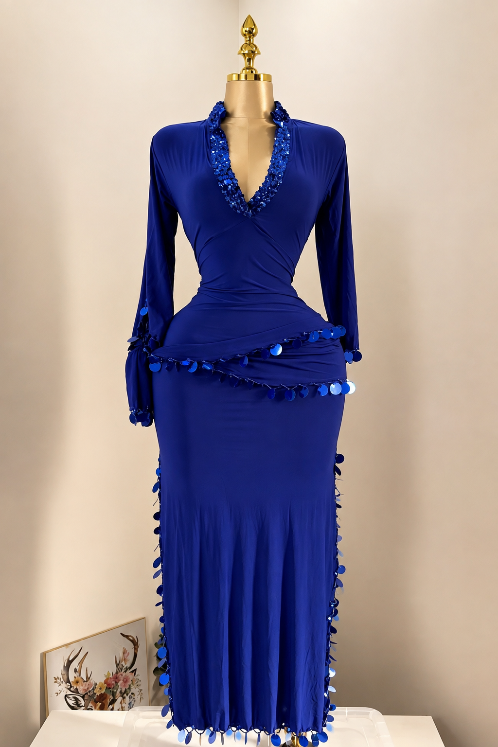 FIFI Bleu – Tenue de Danse Orientale 2 Pièces (Tenue + Ceinture)