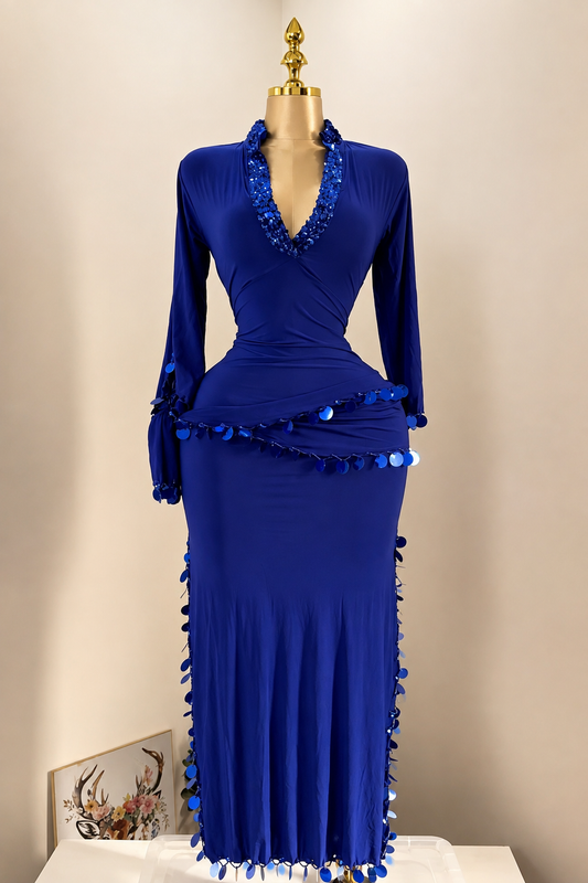 FIFI Bleu – Tenue de Danse Orientale 2 Pièces (Tenue + Ceinture)